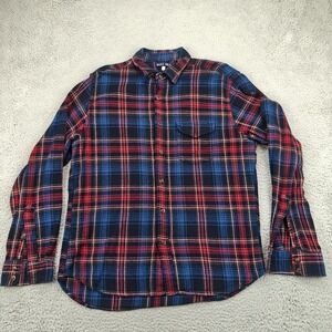 Alex Mill Flannel Shirt Mens Large Blue Red Plaid Cotton Long Sleeve Button